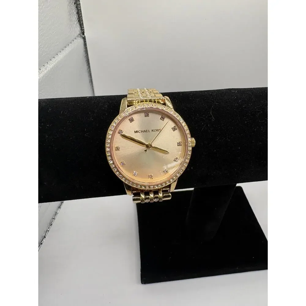 Michael Kors Women Watch Gold Crystal Pave Bezel Champagne Dial Bracelet Gold
